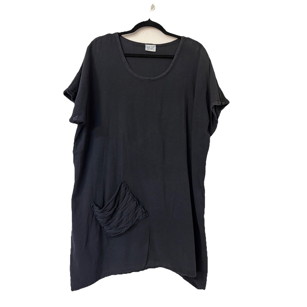 Oh My Gauze Shirt Plus Size Womens Black Short Sleeve Lagenlook Top See Pics